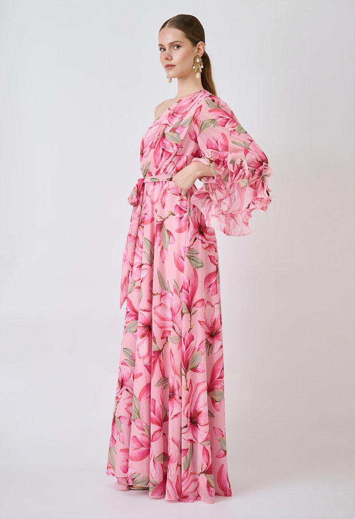 One-shoulder maxi floral dress