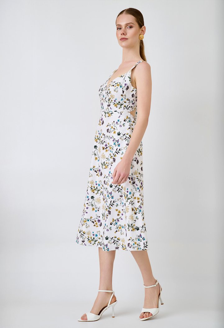 Floral midi dress with an open back