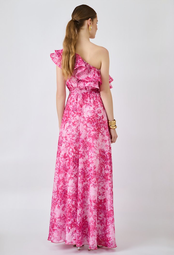 One-shoulder ruffled maxi dress