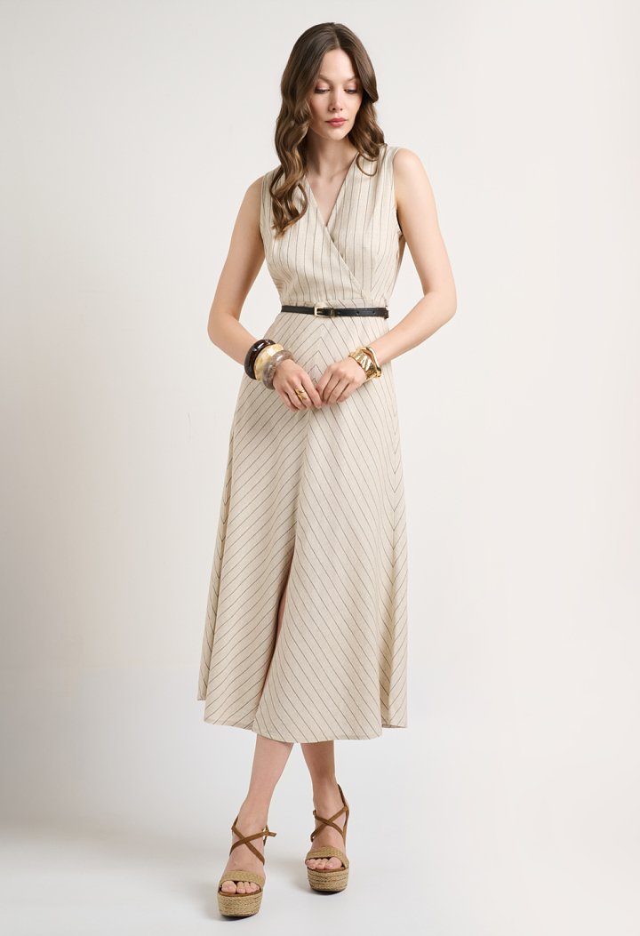 Striped wrap midi dress