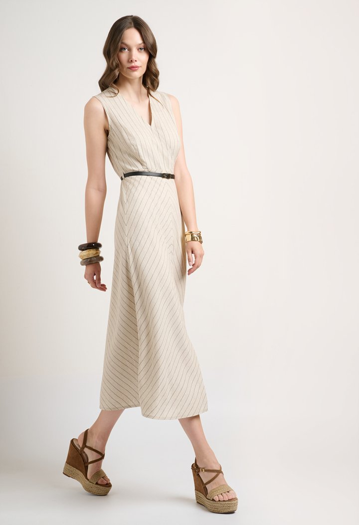 Striped wrap midi dress