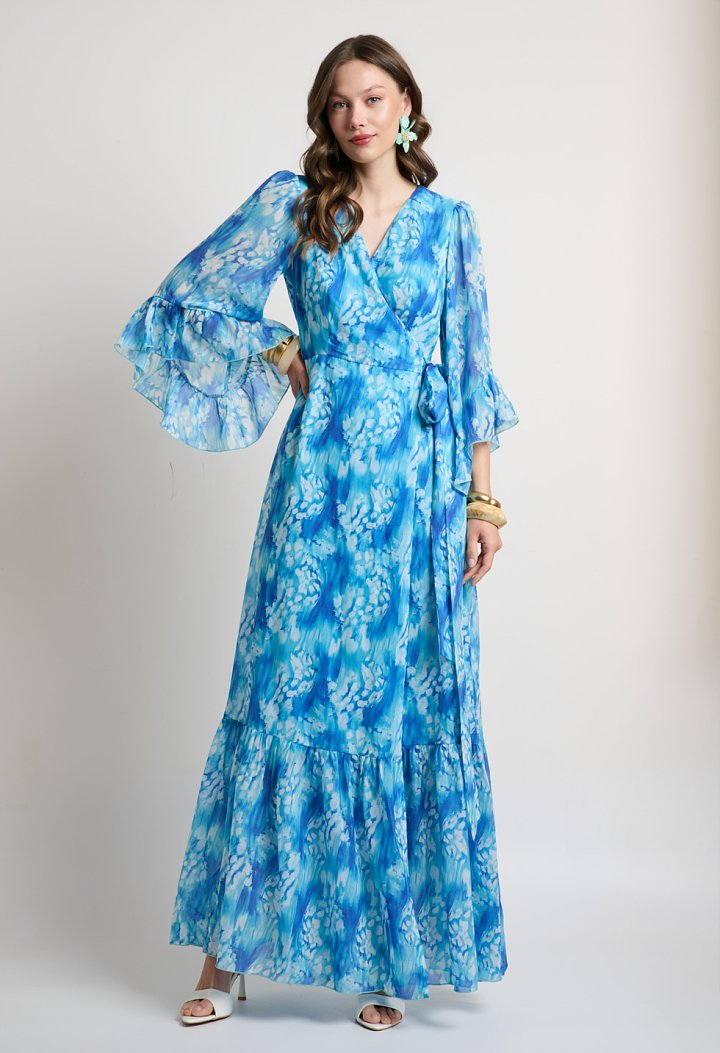 Printed wrap maxi dress with a V-neckline