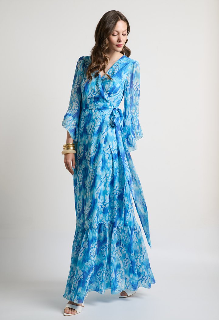Printed wrap maxi dress with a V-neckline