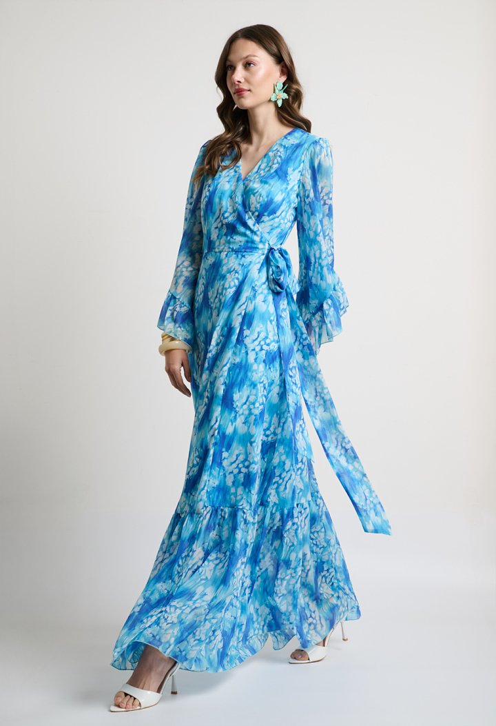 Printed wrap maxi dress with a V-neckline