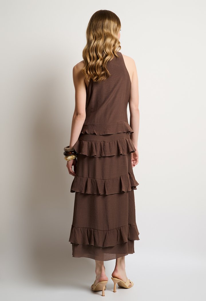 Ruffled midi dress with a V-neckline