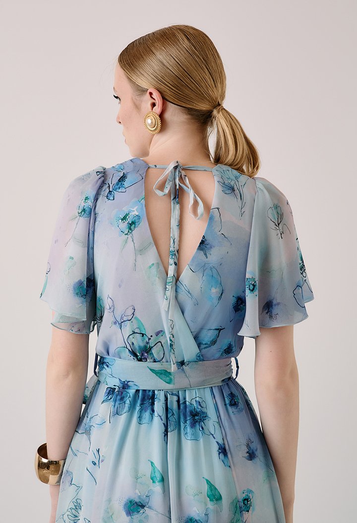 Floral midi dress with tie-back detail