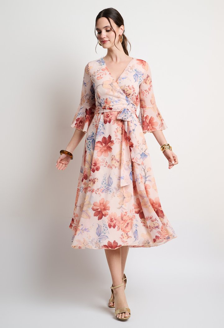 Floral wrap midi dress with belt