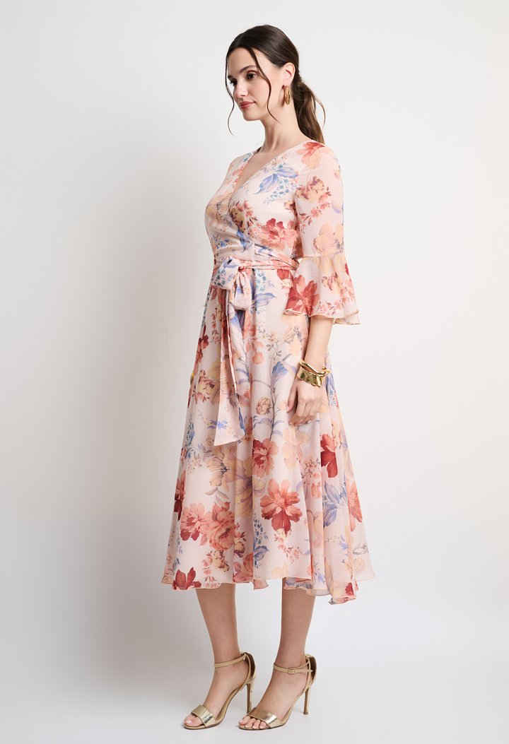 Floral wrap midi dress with belt