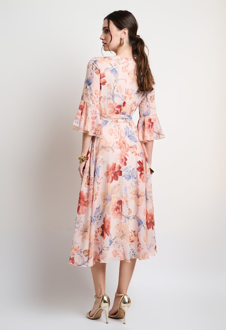Floral wrap midi dress with belt