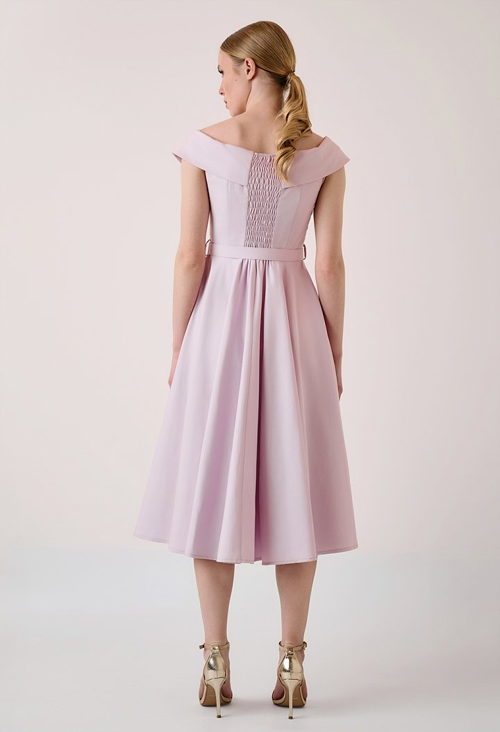 Midi off-shoulder dress with belt