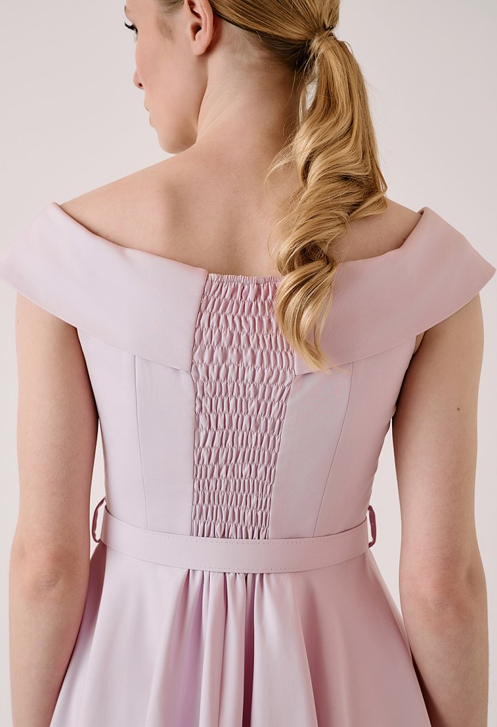 Midi off-shoulder dress with belt
