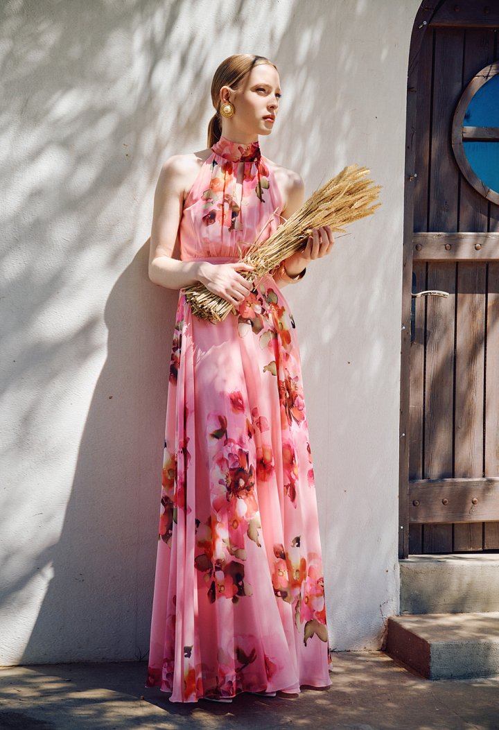 Floral maxi dress with a halter neckline