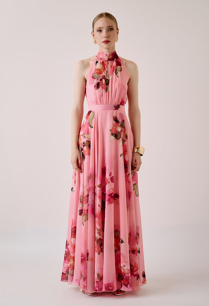 Floral maxi dress with a halter neckline