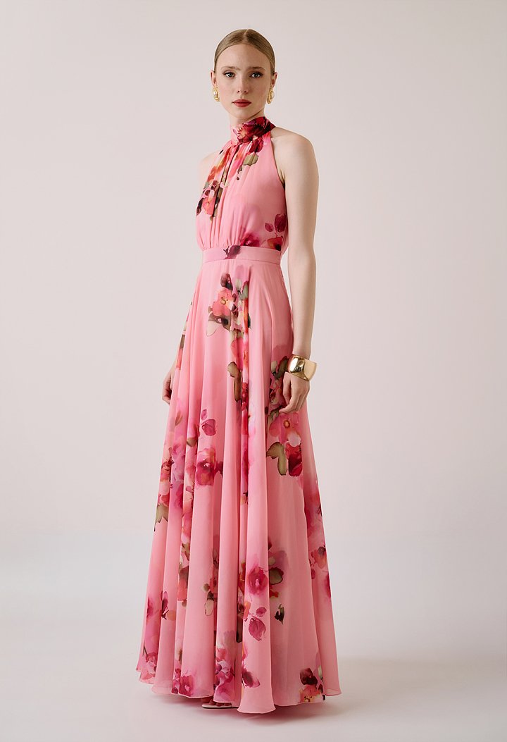 Floral maxi dress with a halter neckline
