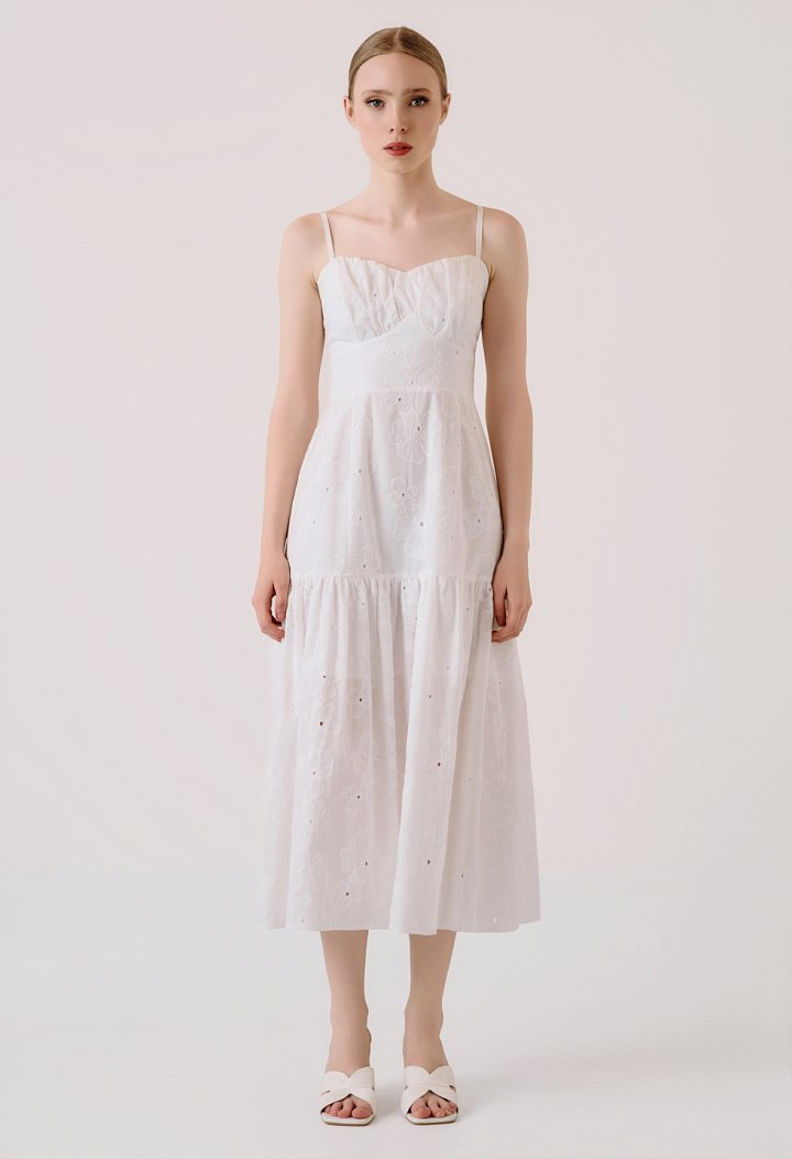 Midi φόρεμα broderie με τιράντες