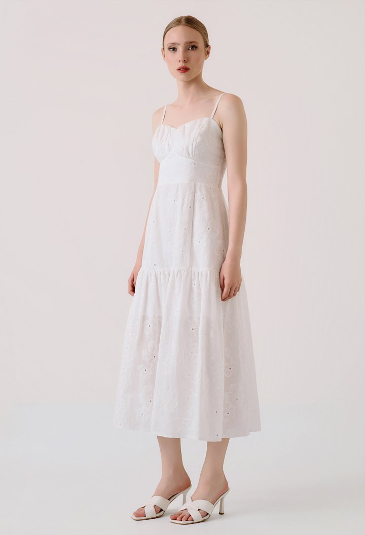 Midi φόρεμα broderie με τιράντες