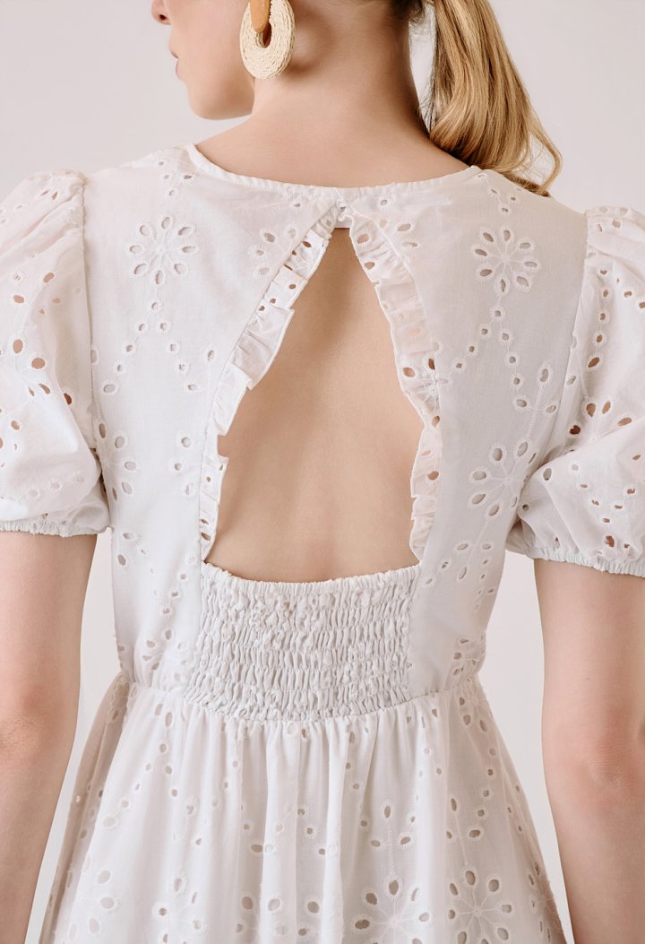 Midi broderie dress with puff sleeves