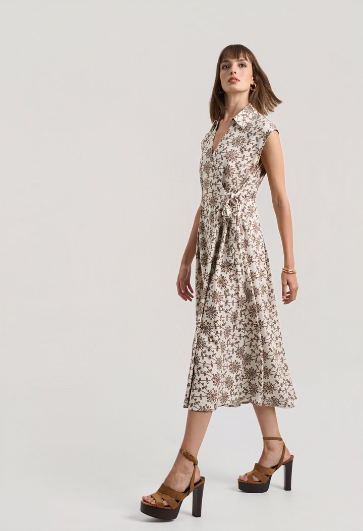 Midi wrap dress with geometric print