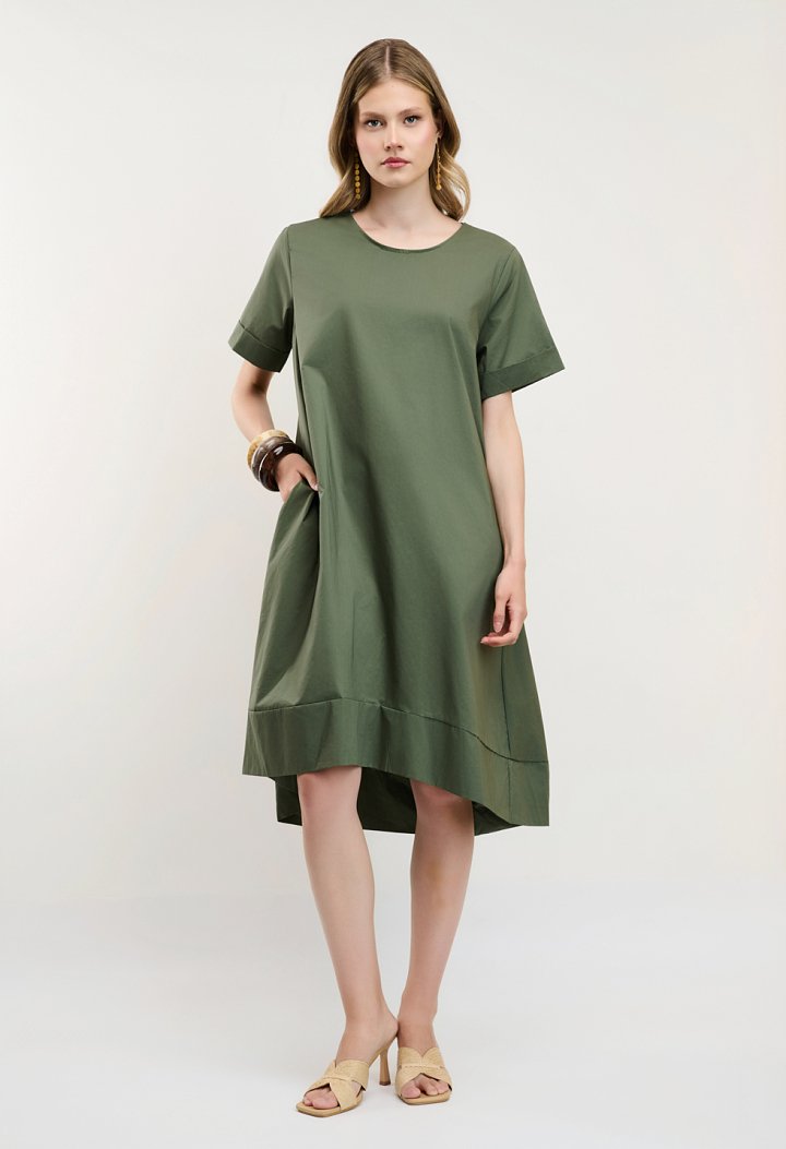 Oversized midi φόρεμα με τσέπες χακί