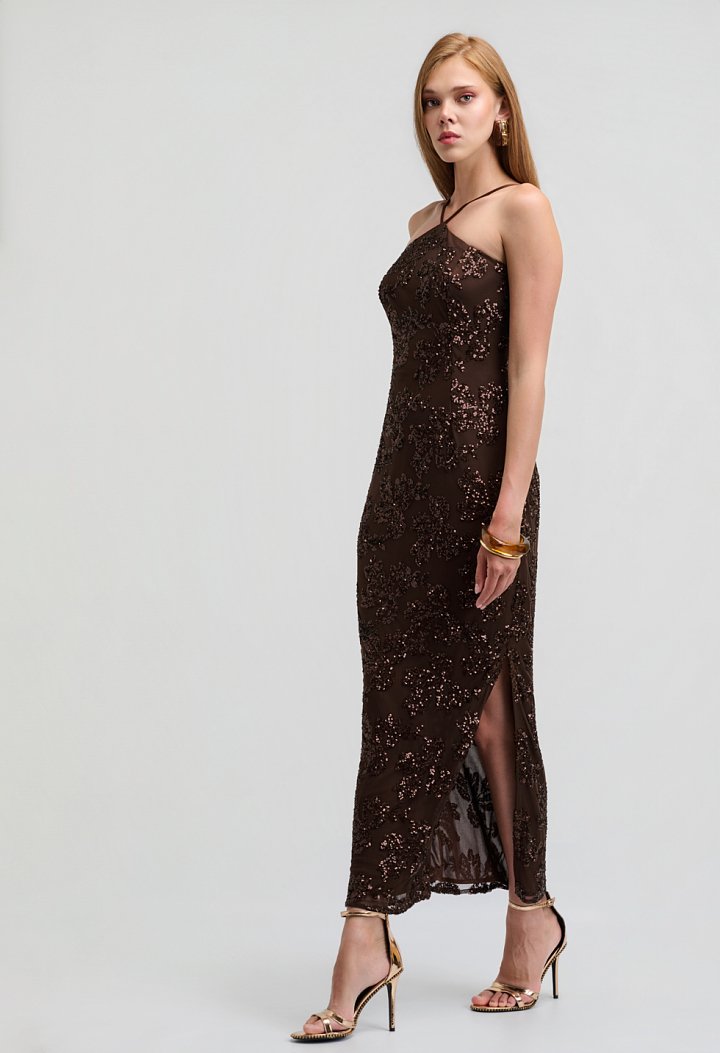 Midi sequin dress with spaghetti straps