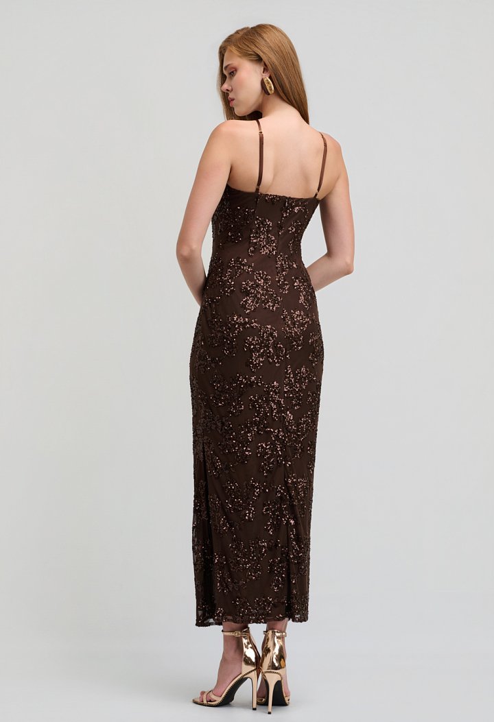 Midi sequin dress with spaghetti straps