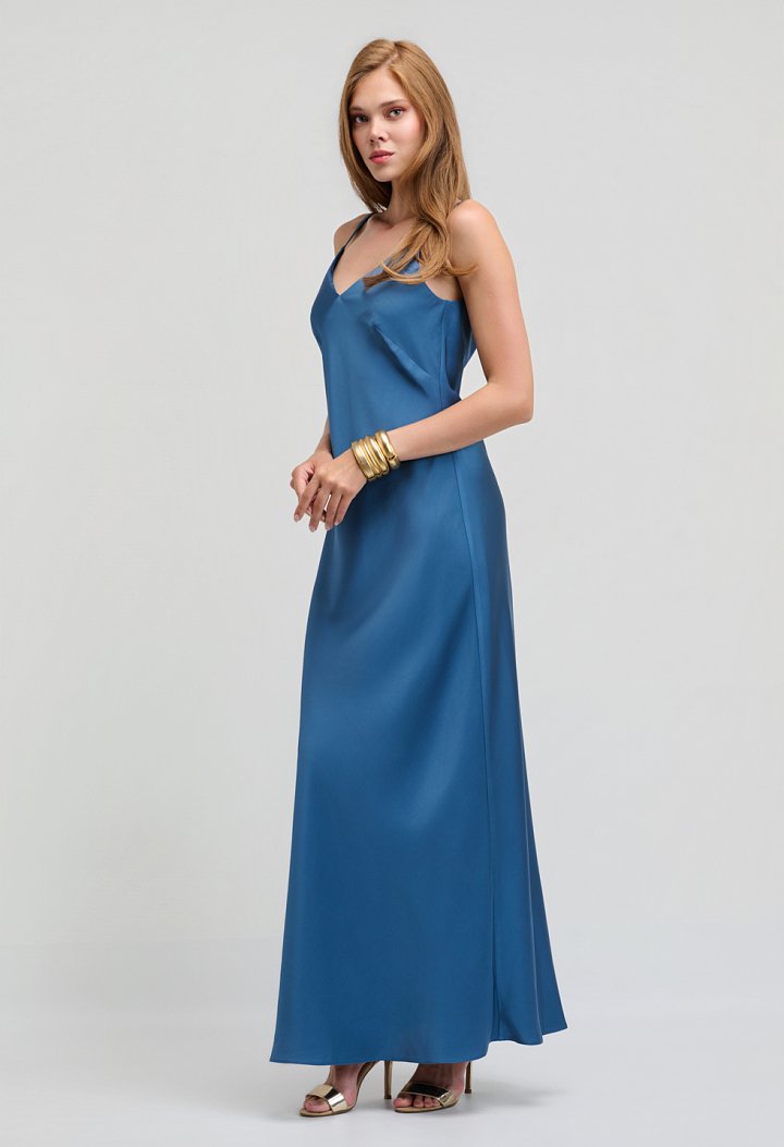 Maxi satin φόρεμα με ρυθμιζόμενες τιράντες