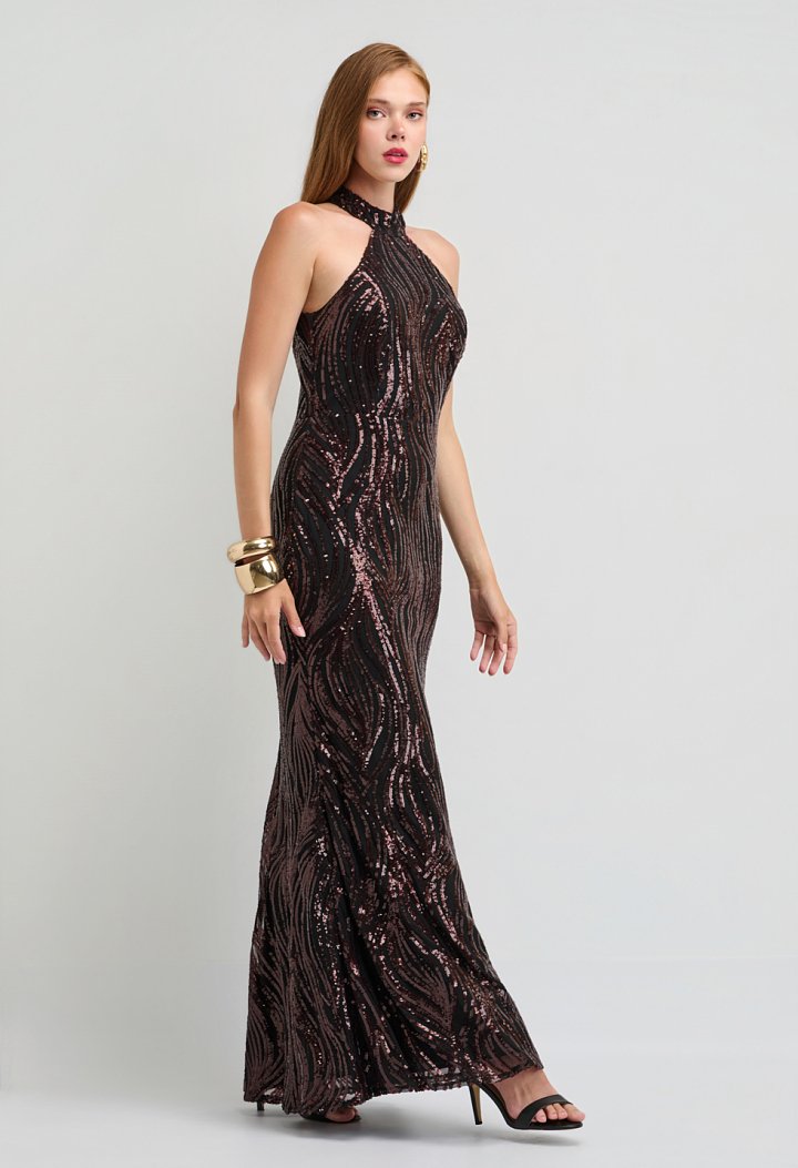 Maxi halter sequin dress