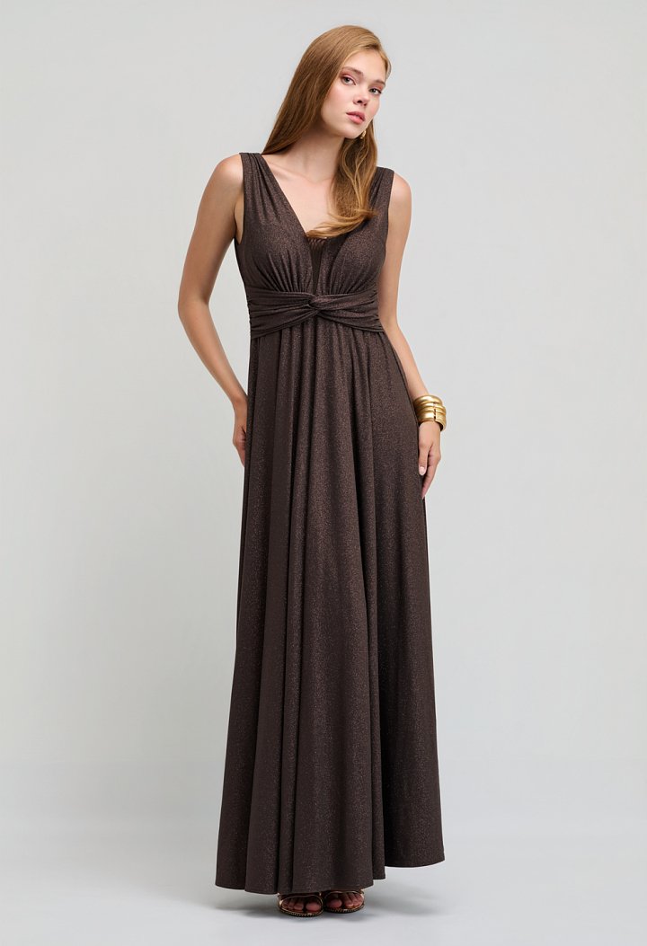 Maxi lurex dress with a plunging neckline and an open back
