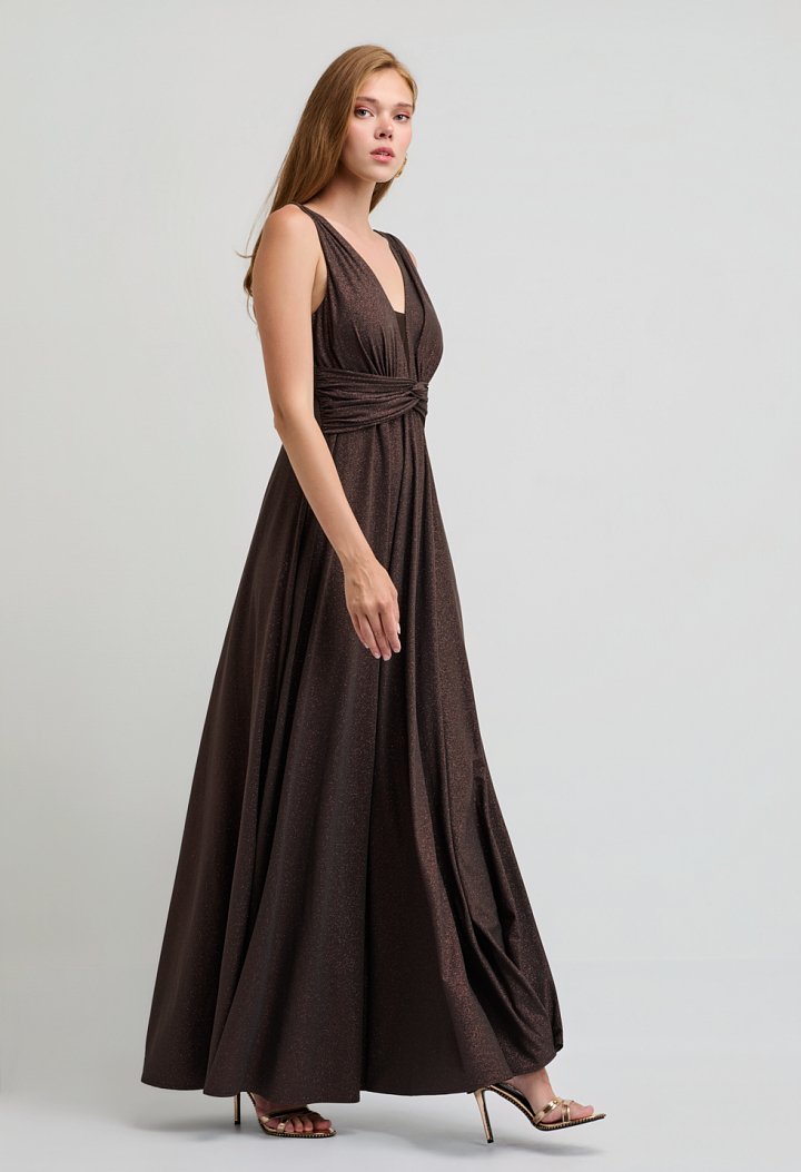 Maxi lurex dress with a plunging neckline and an open back
