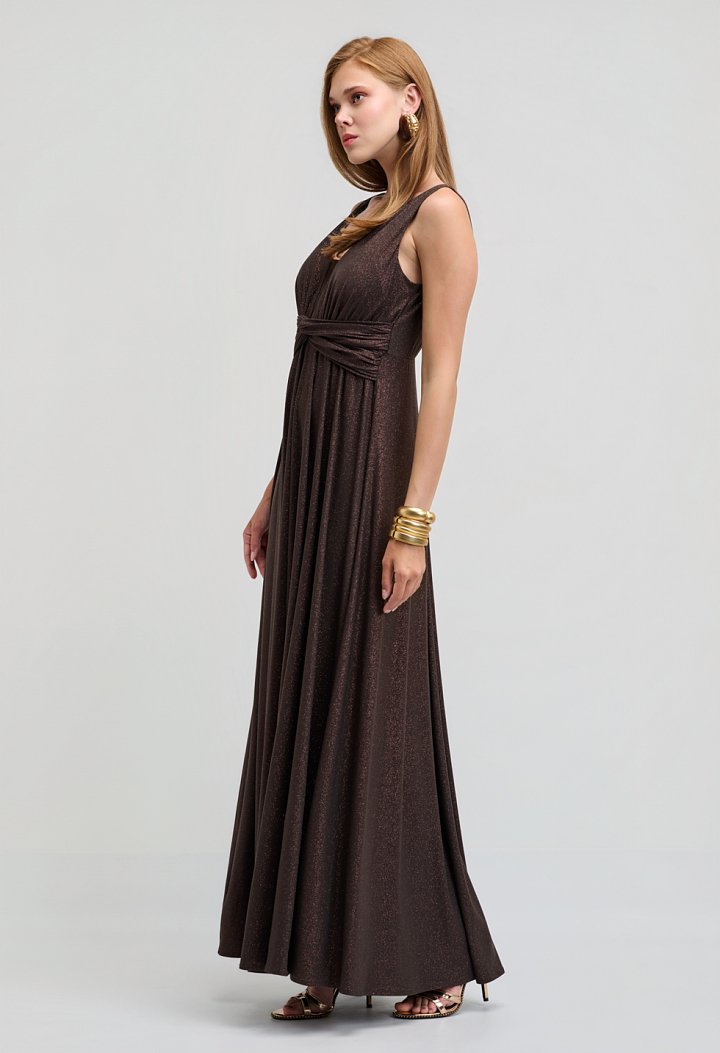 Maxi lurex dress with a plunging neckline and an open back