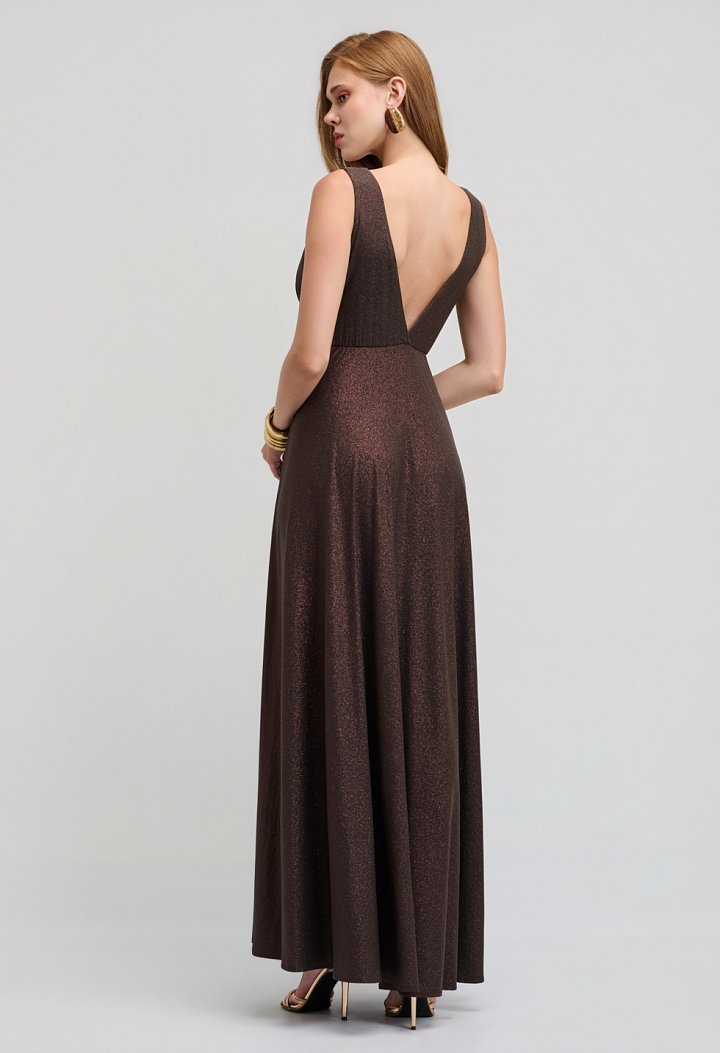 Maxi lurex dress with a plunging neckline and an open back