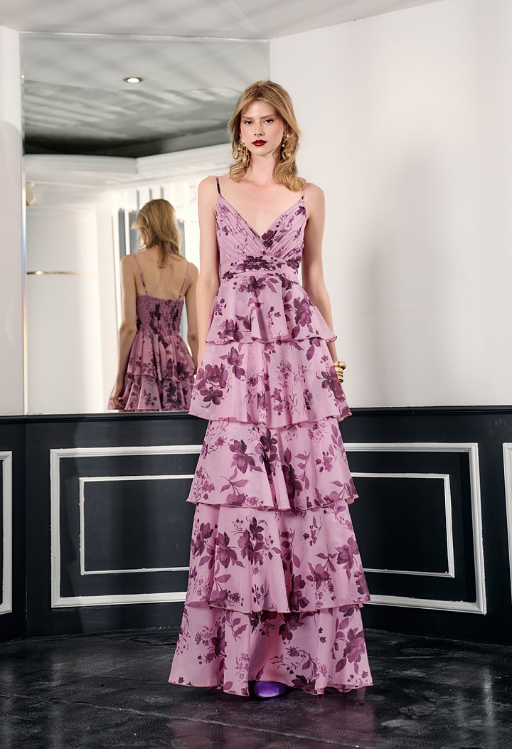 Floral maxi dress with spaghetti straps and ruffle details