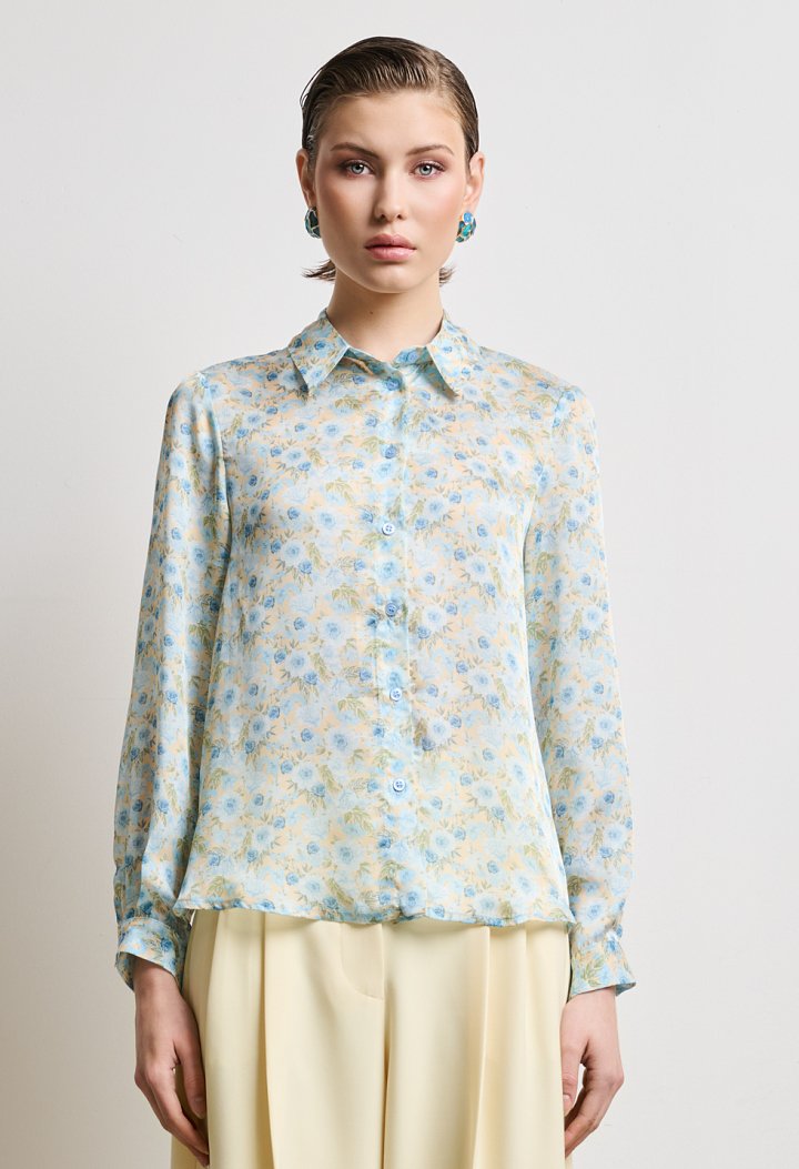 Floral long-sleeve shirt with collar