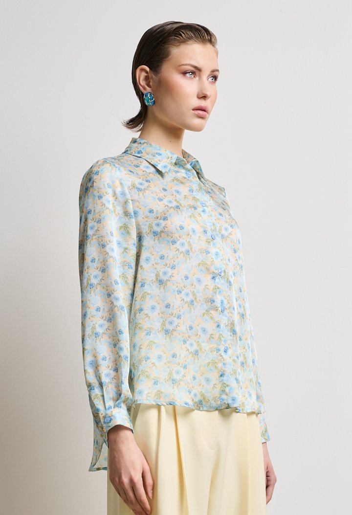 Floral long-sleeve shirt with collar