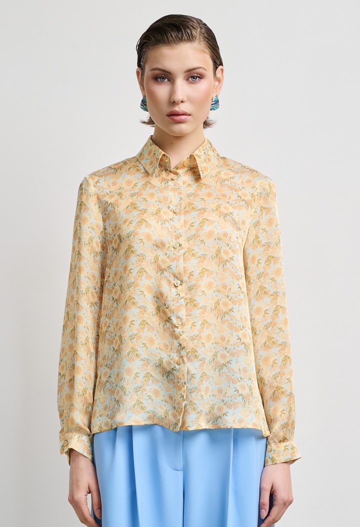 Floral long-sleeve shirt with collar