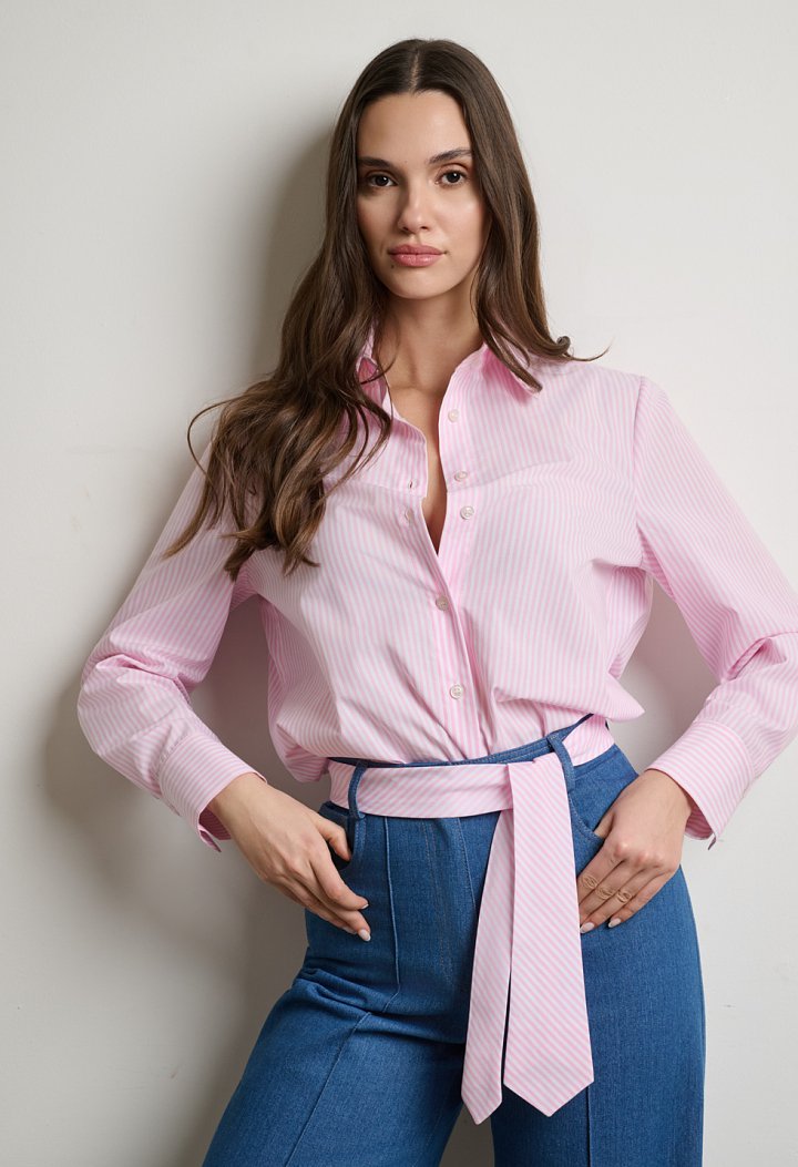 Striped shirt with detachable tie