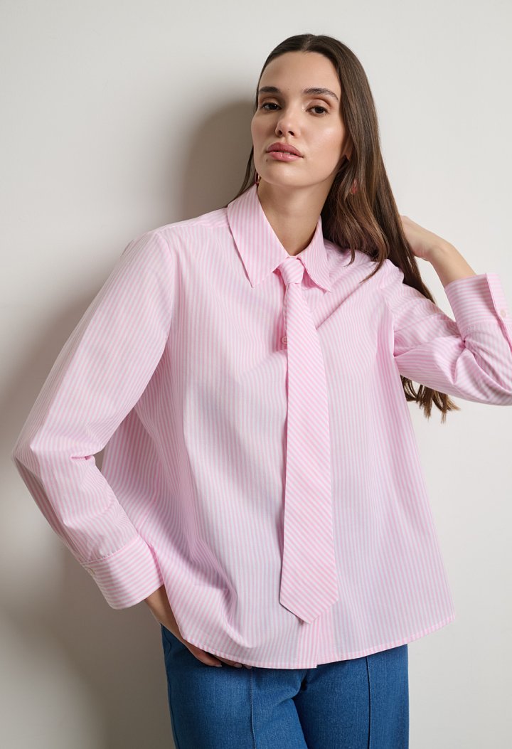 Striped shirt with detachable tie