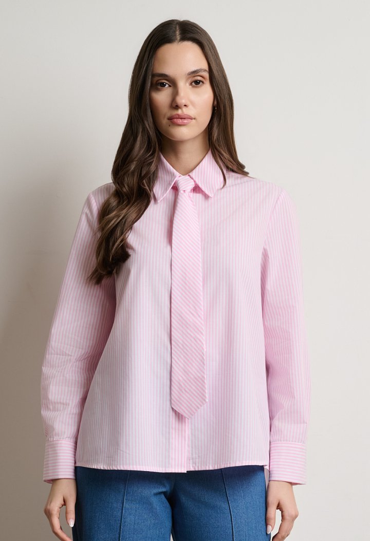 Striped shirt with detachable tie