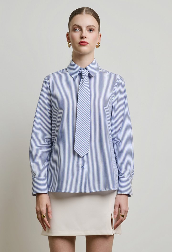 Striped shirt with detachable tie