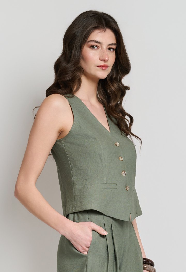 Button-up vest with a V-neckline