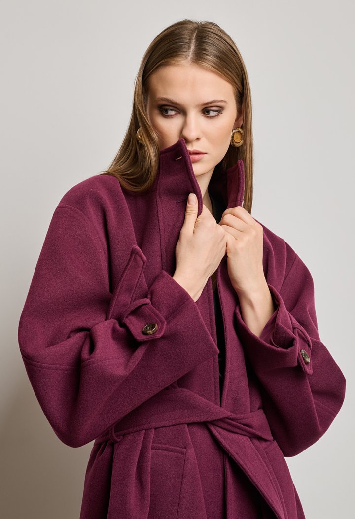 Μακρύ oversized παλτό με ζώνη