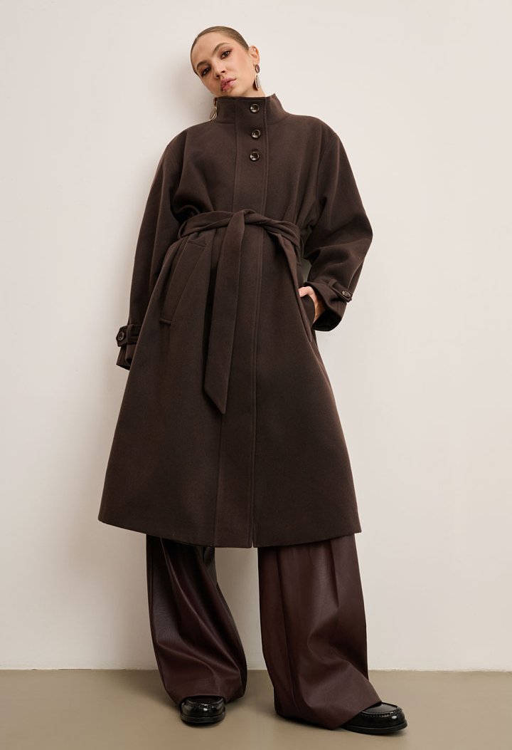 Μακρύ oversized παλτό με ζώνη
