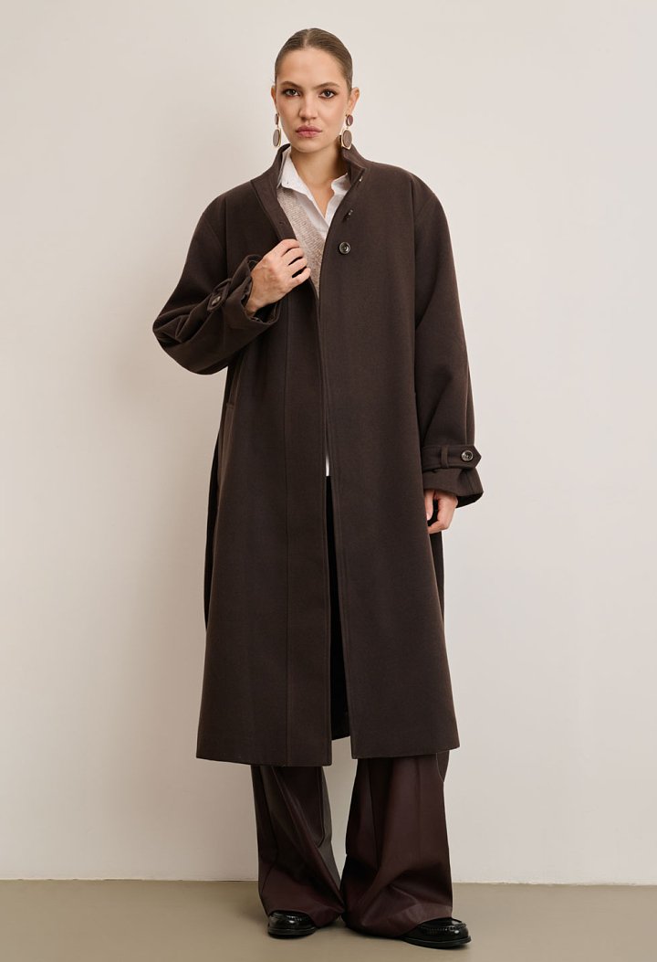 Μακρύ oversized παλτό με ζώνη
