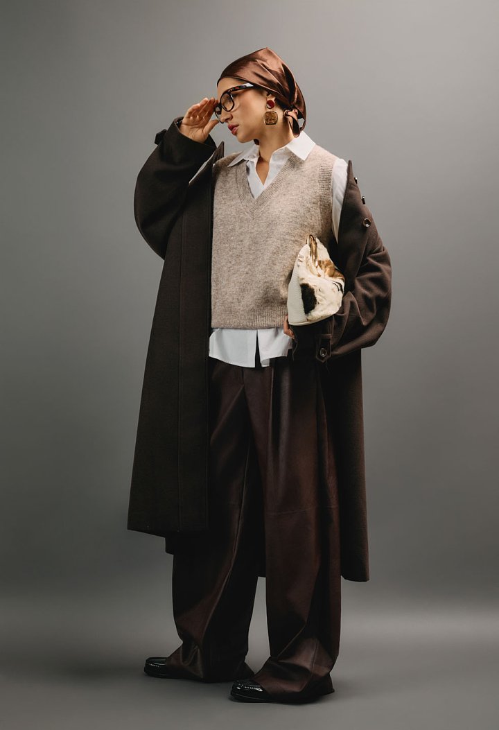 Μακρύ oversized παλτό με ζώνη