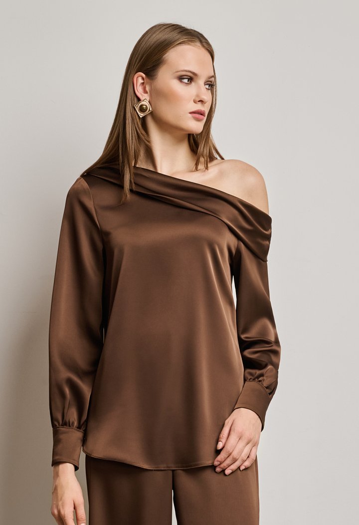 One-shoulder satin blouse