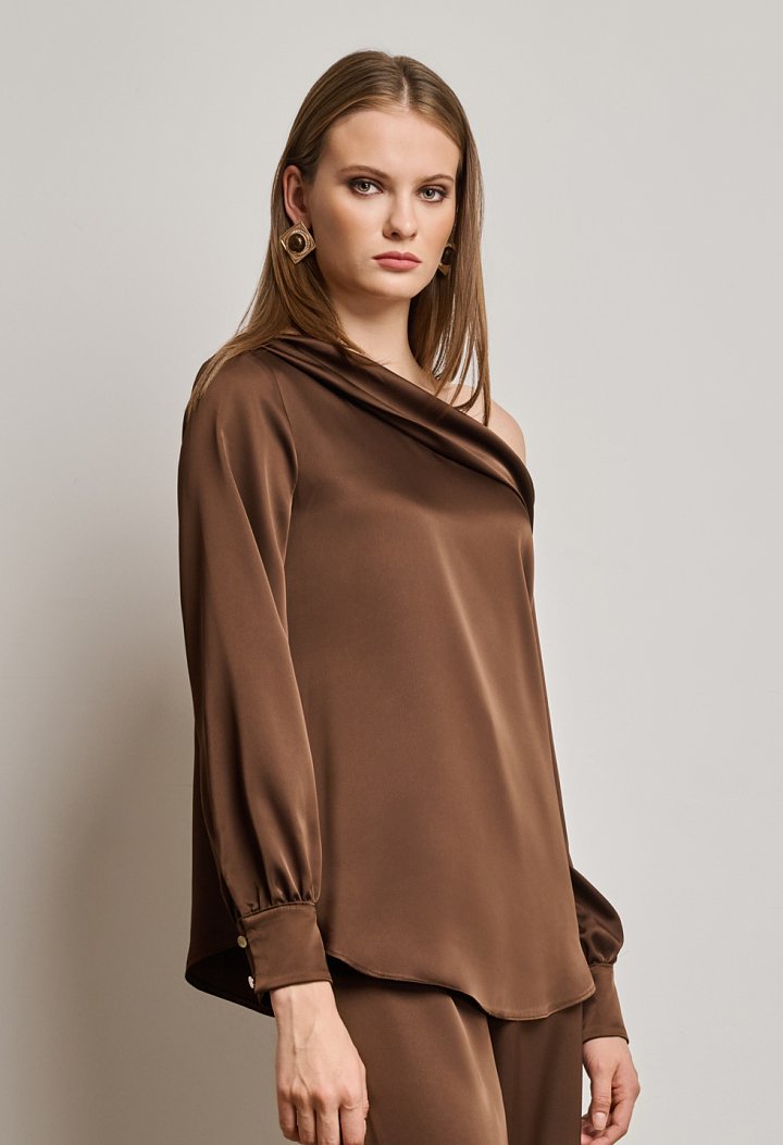 One-shoulder satin blouse