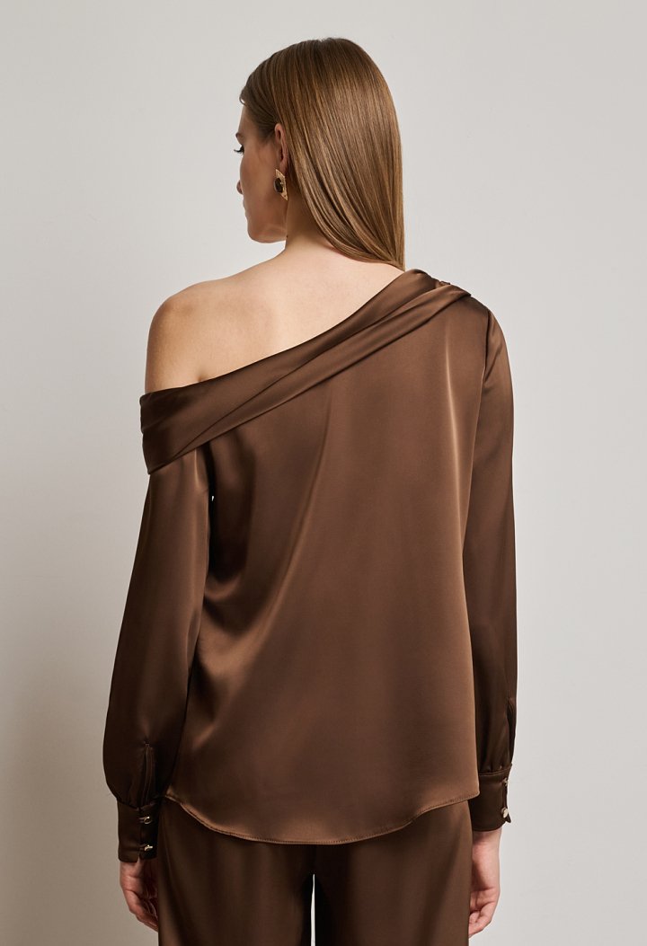 One-shoulder satin blouse