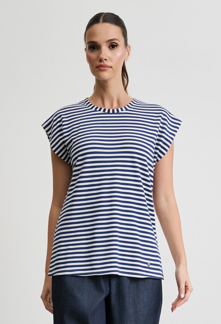 Striped blouse with a round neckline