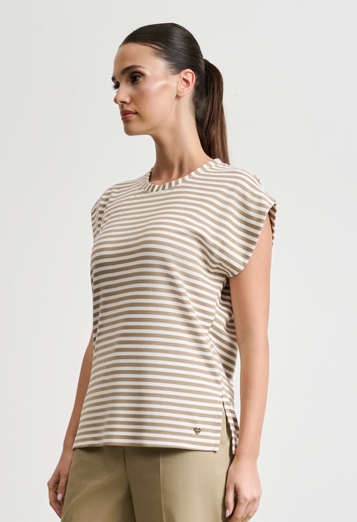 Striped blouse with a round neckline