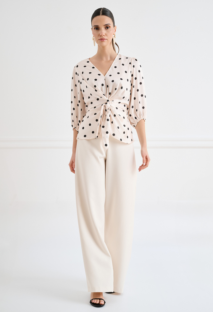 Satin polka-dot wrap top with tie fastening